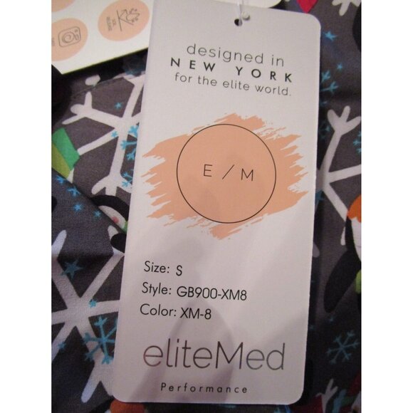 Elite Med Penguin Snowflake Holiday Christmas Scrub Top Size Small S - Picture 4 of 4